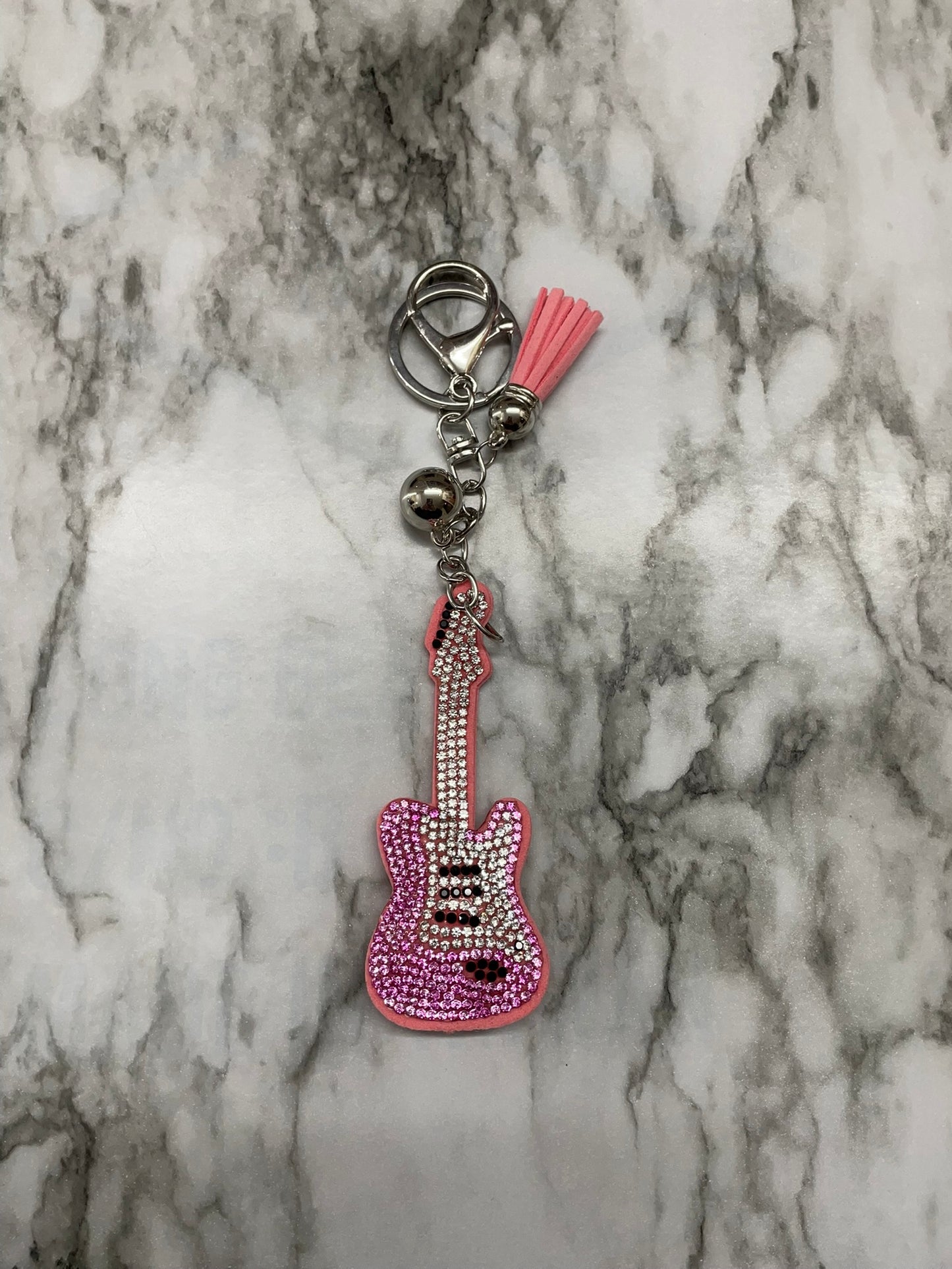 Pink Guitar Glitter Keychain