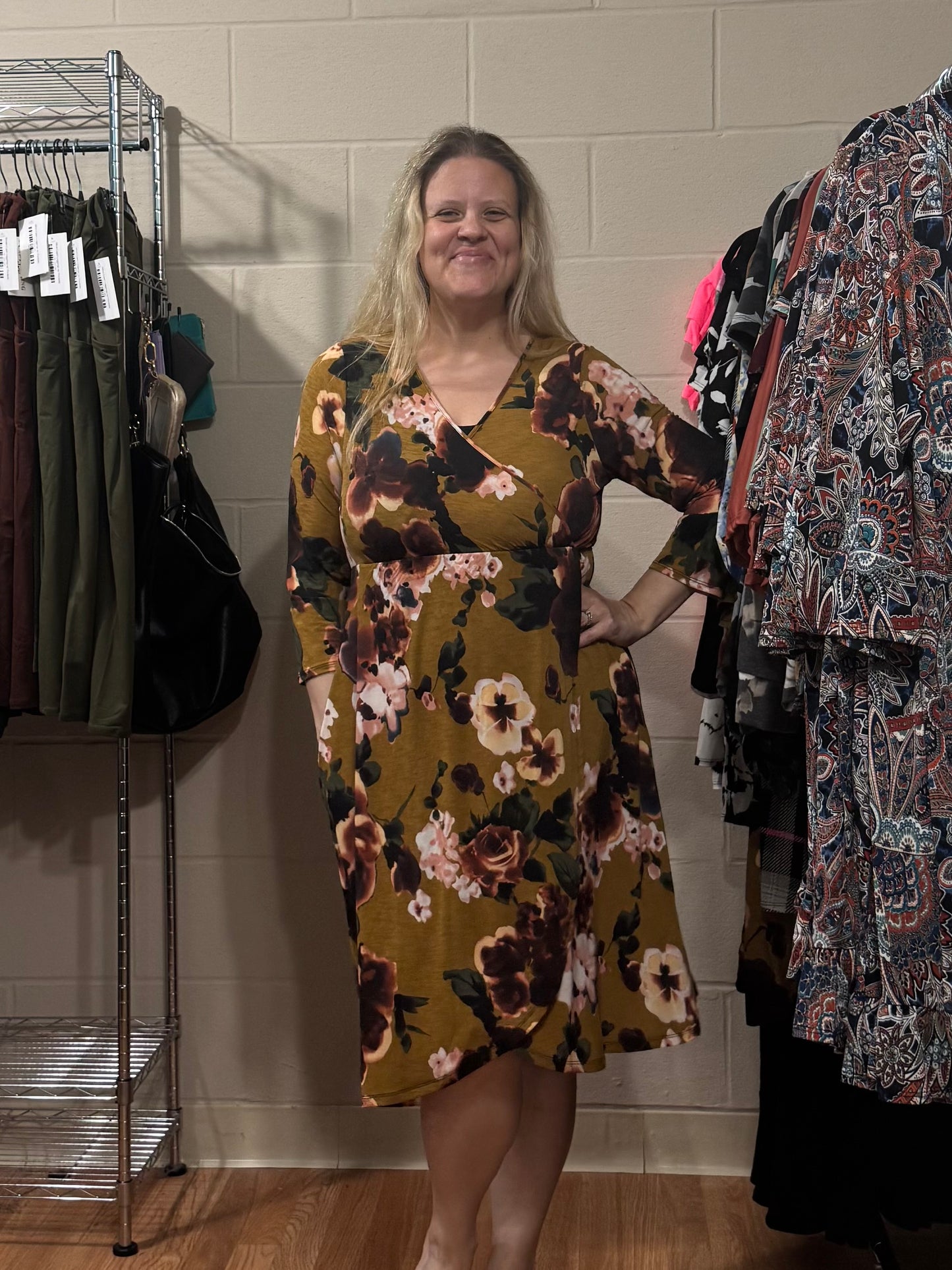 Mustard Floral Wrap Dress