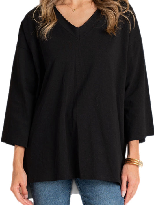 Black 3/4 Wide Sleeve V Neck Tee