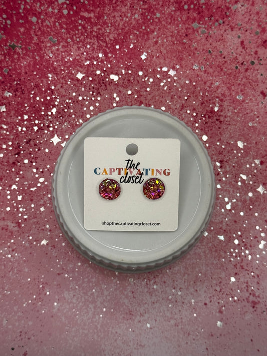 Iridescent Glitter Cheetah Stud Earrings
