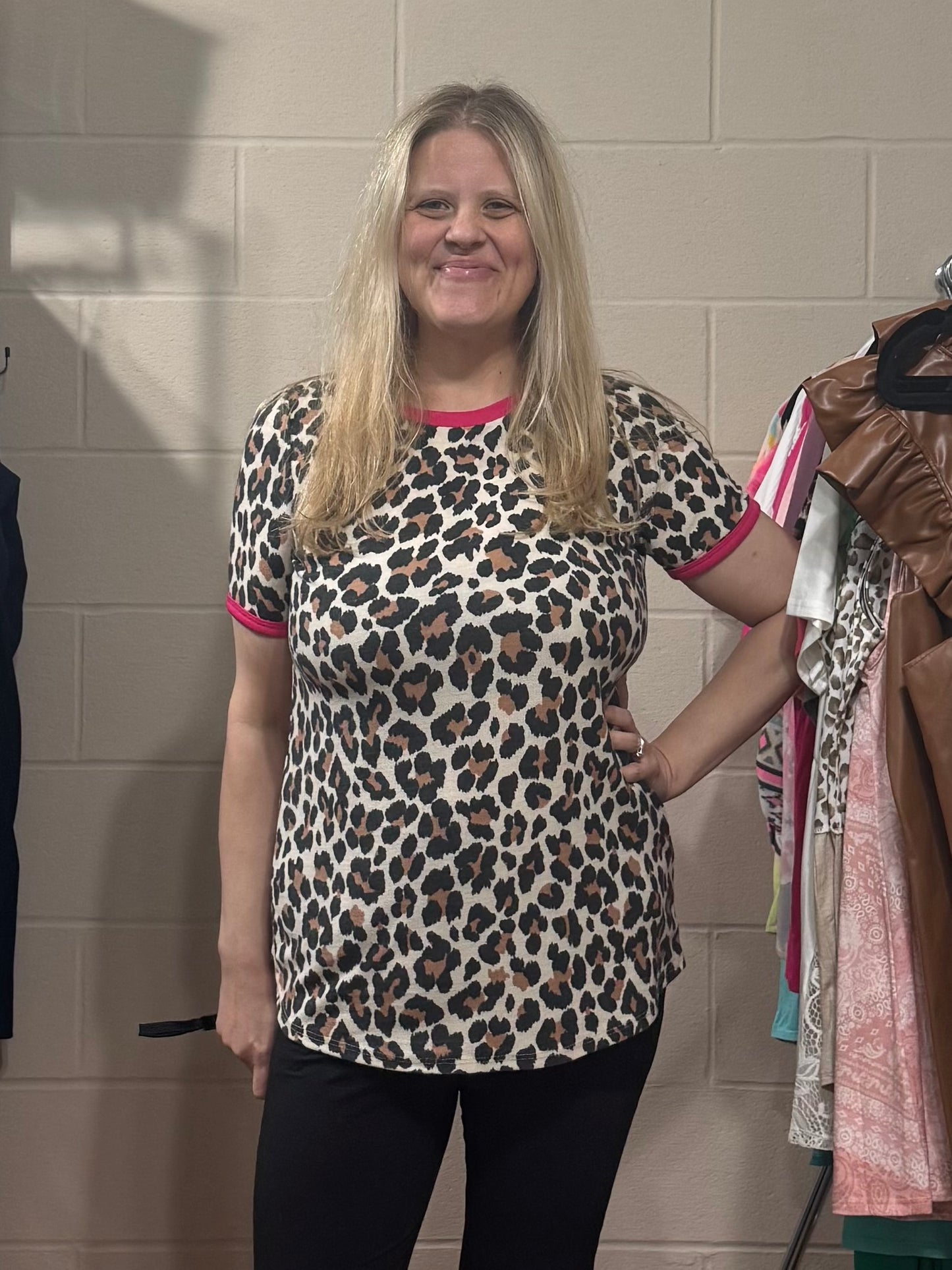 Cheetah Knit Top w/ Hot Pink Detail