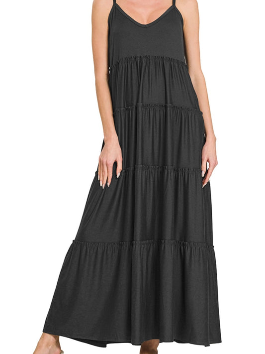 Black Tiered Maxi Dress w/ Adjustable Straps