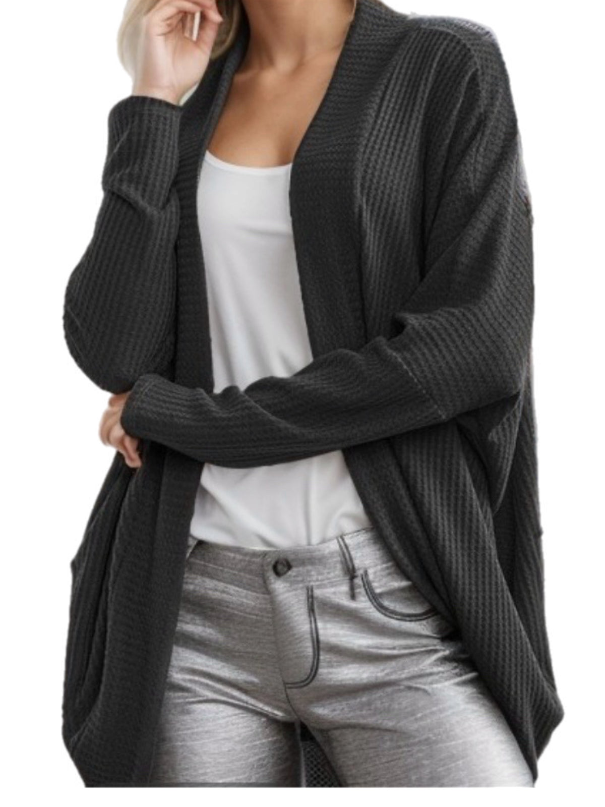 Black Waffle Circle Cardigan