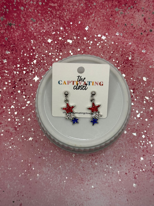 Red, White, & Blue Tiered Star Dangle Earring
