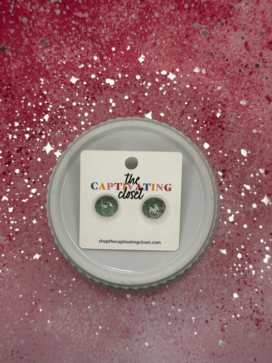 Sage w/ Silver Sparkle Stud Earrings