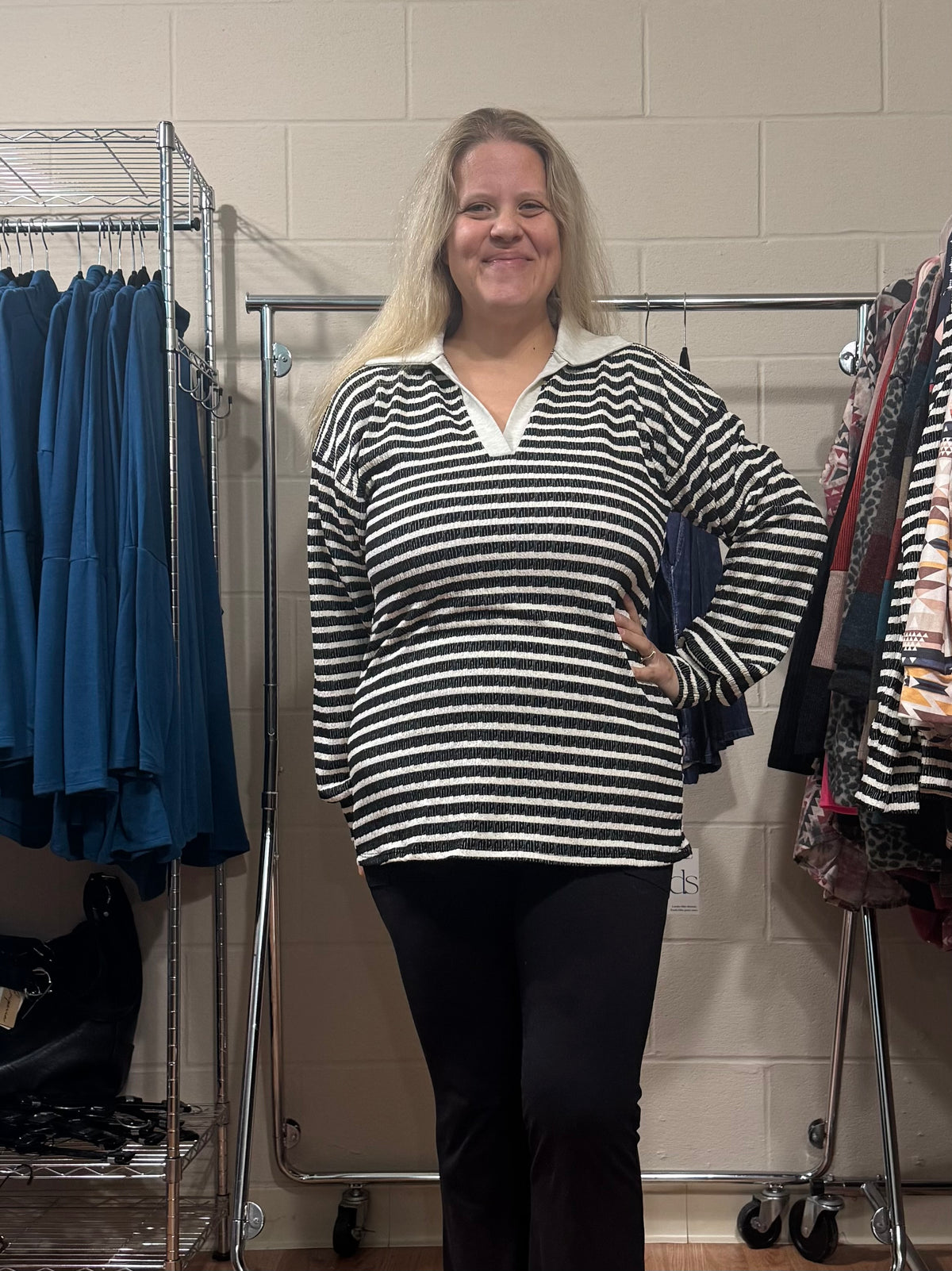 Black & White Stripe Top w/ Collar