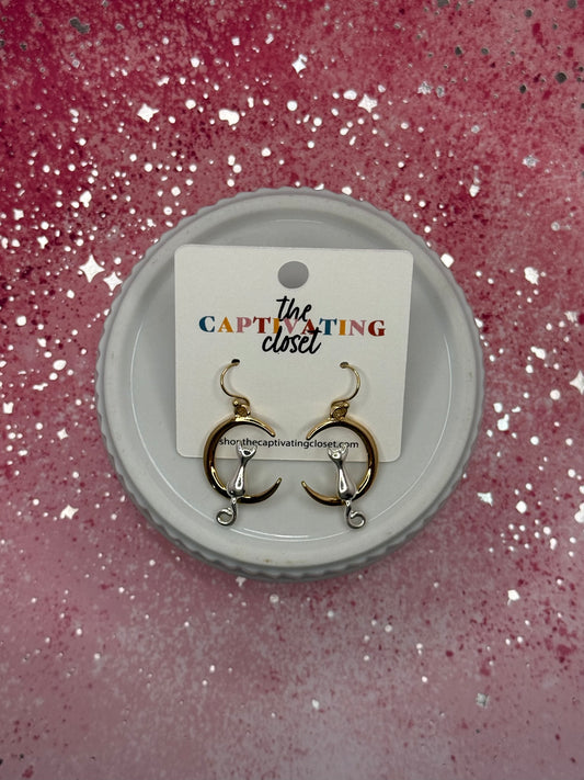 Cat Sitting On Moon Dangle Earring