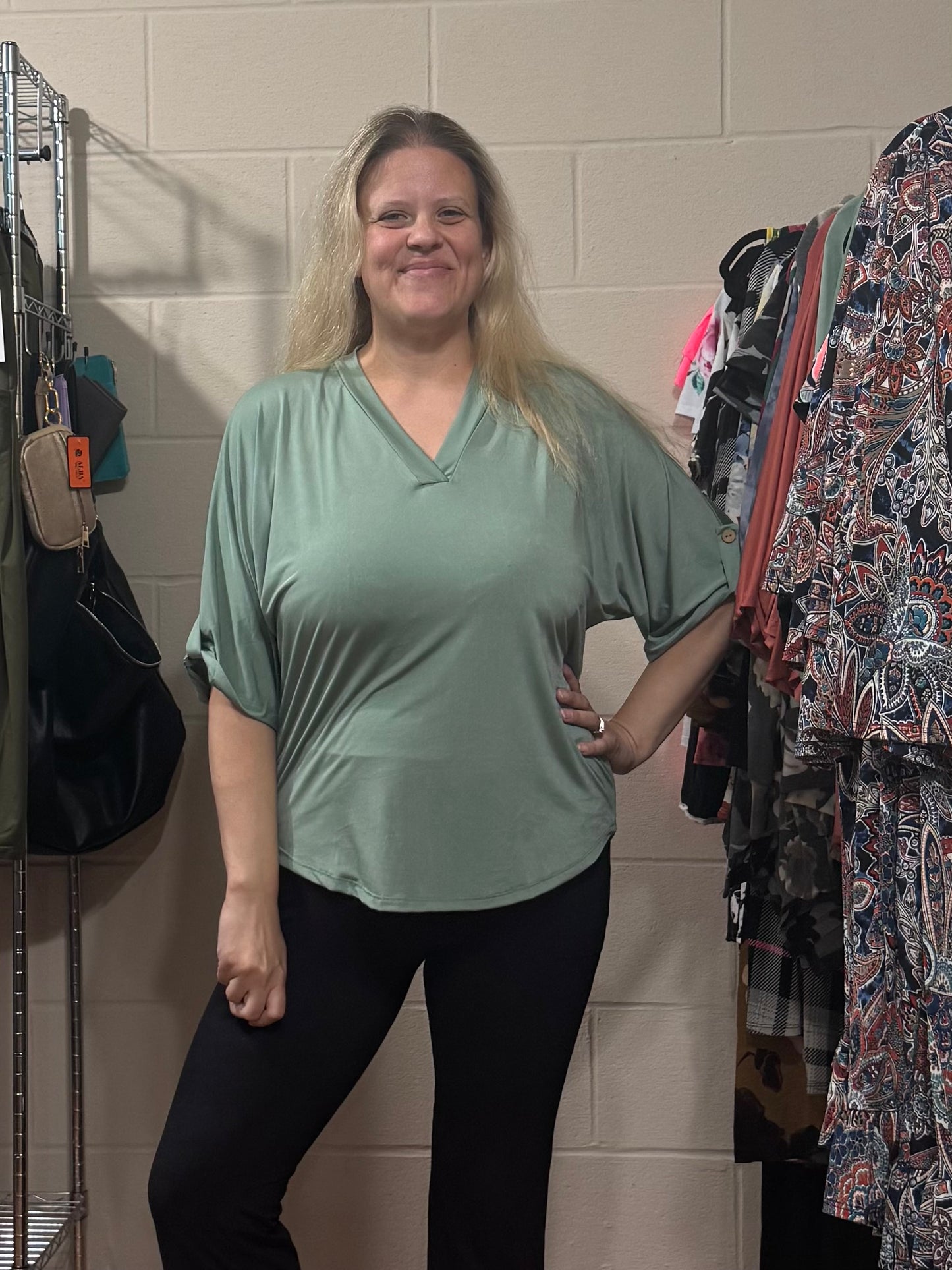 Sage Green 3/4 Sleeve Top