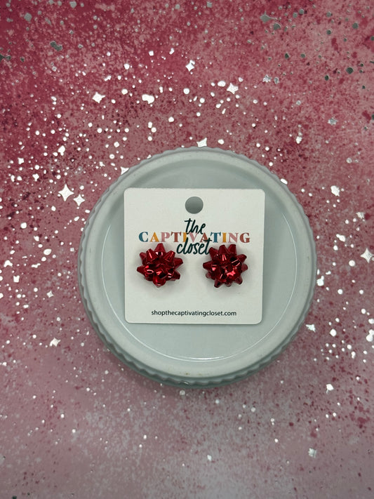 Red Gift Bow Earring