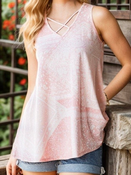 Light Pink Paisley Sleeveless Swing Tunic