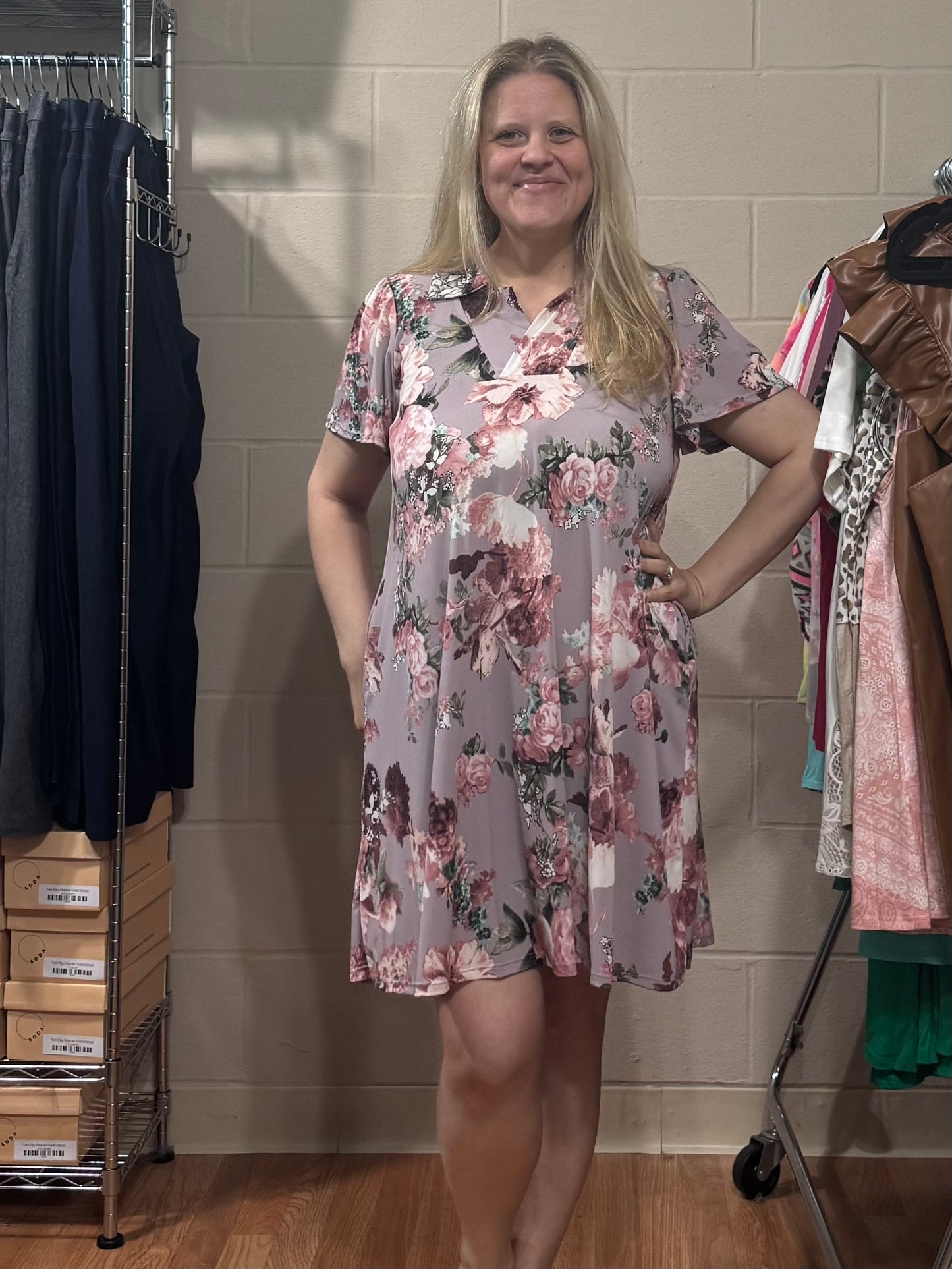 Lavender Floral Swing Dress