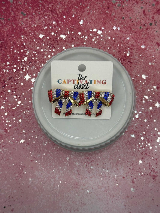 Red, White, & Blue Rhinestone Bow Earring