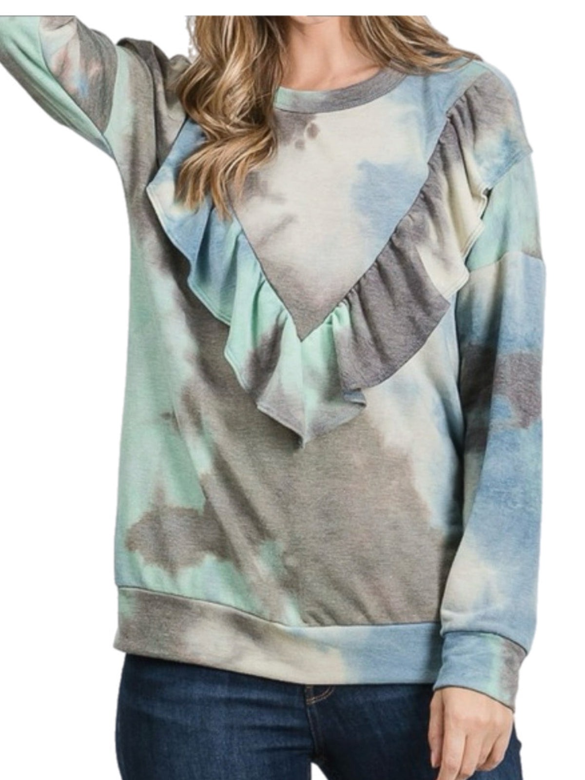 Green Tie Dye Ruffled Top