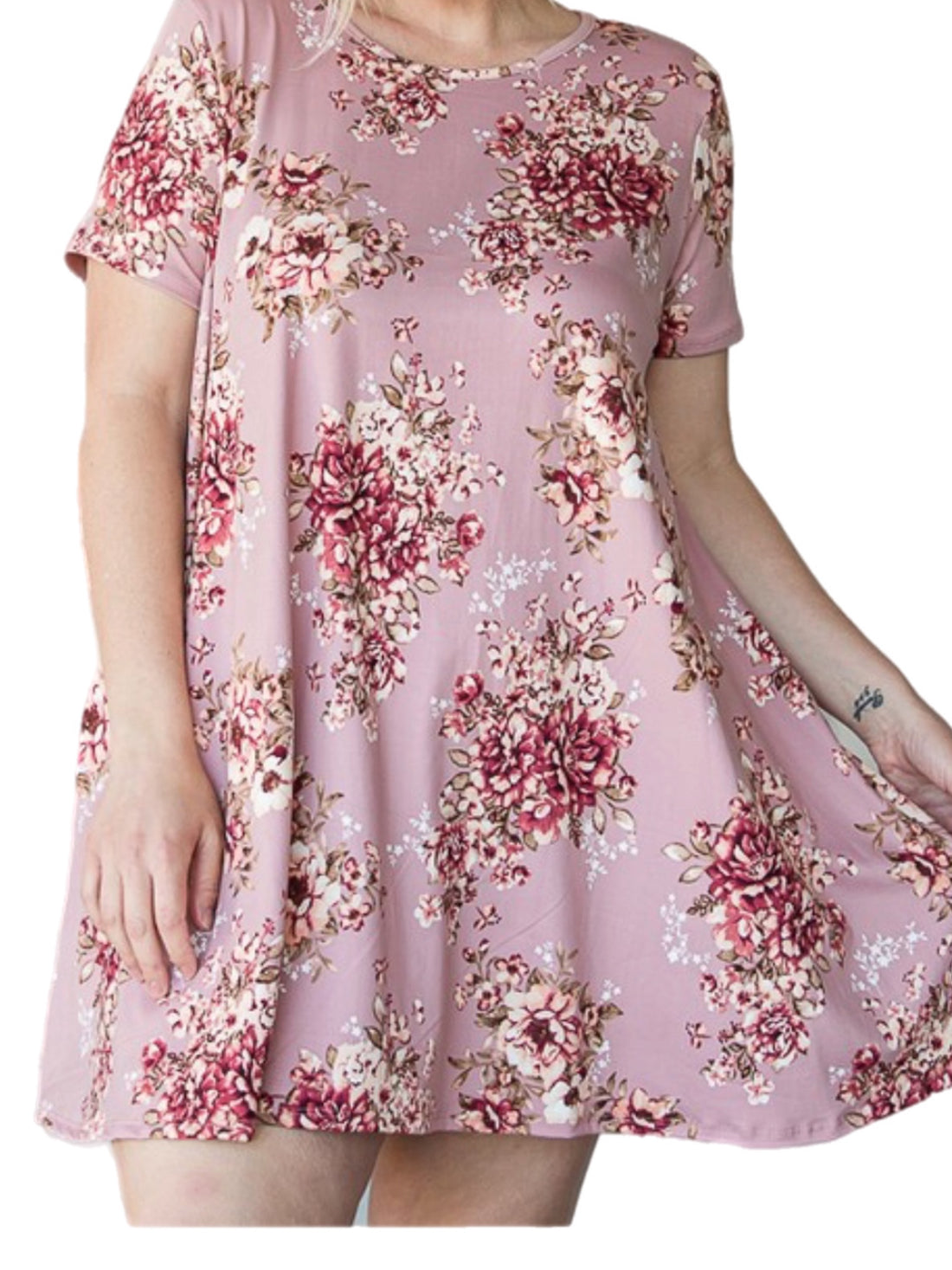 Mauve Floral Swing Dress w/ Pockets