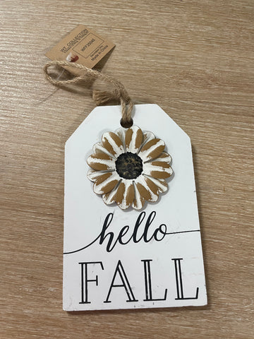 Hello Fall Tag Sign w/ Rope Hanger