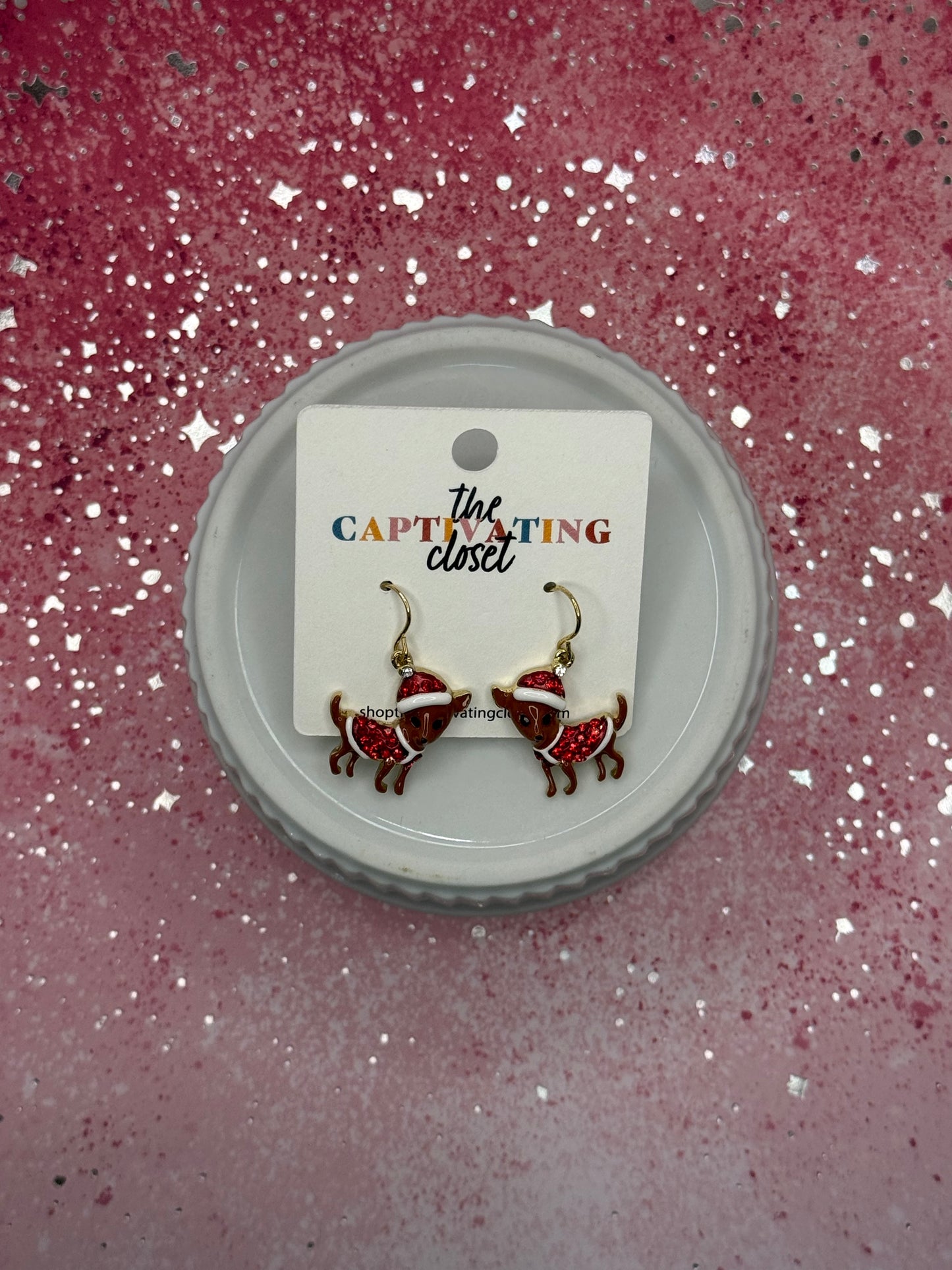 Dog In Santa Costume Dangle Earring