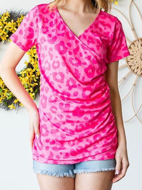 Soft Ruched Pink Cheetah Top
