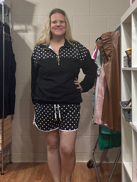Black Polka Dot Zip Pullover