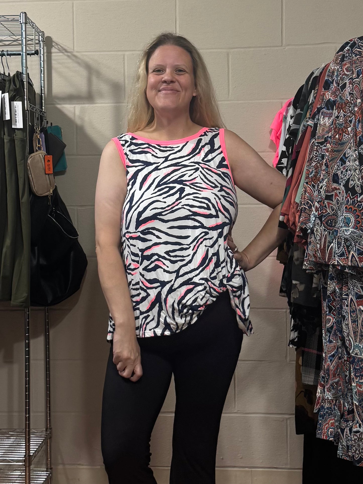 Navy & Hot Pink Zebra Tank w/ Twist Front