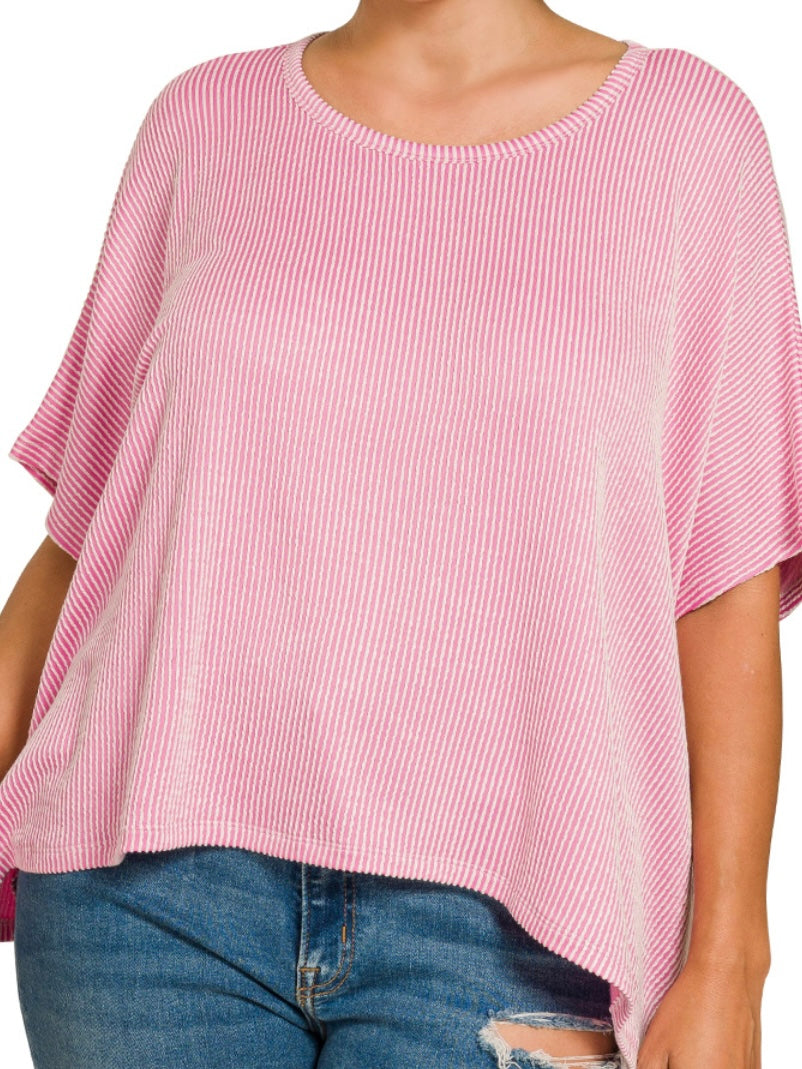 Ribbed Top - Pink & White