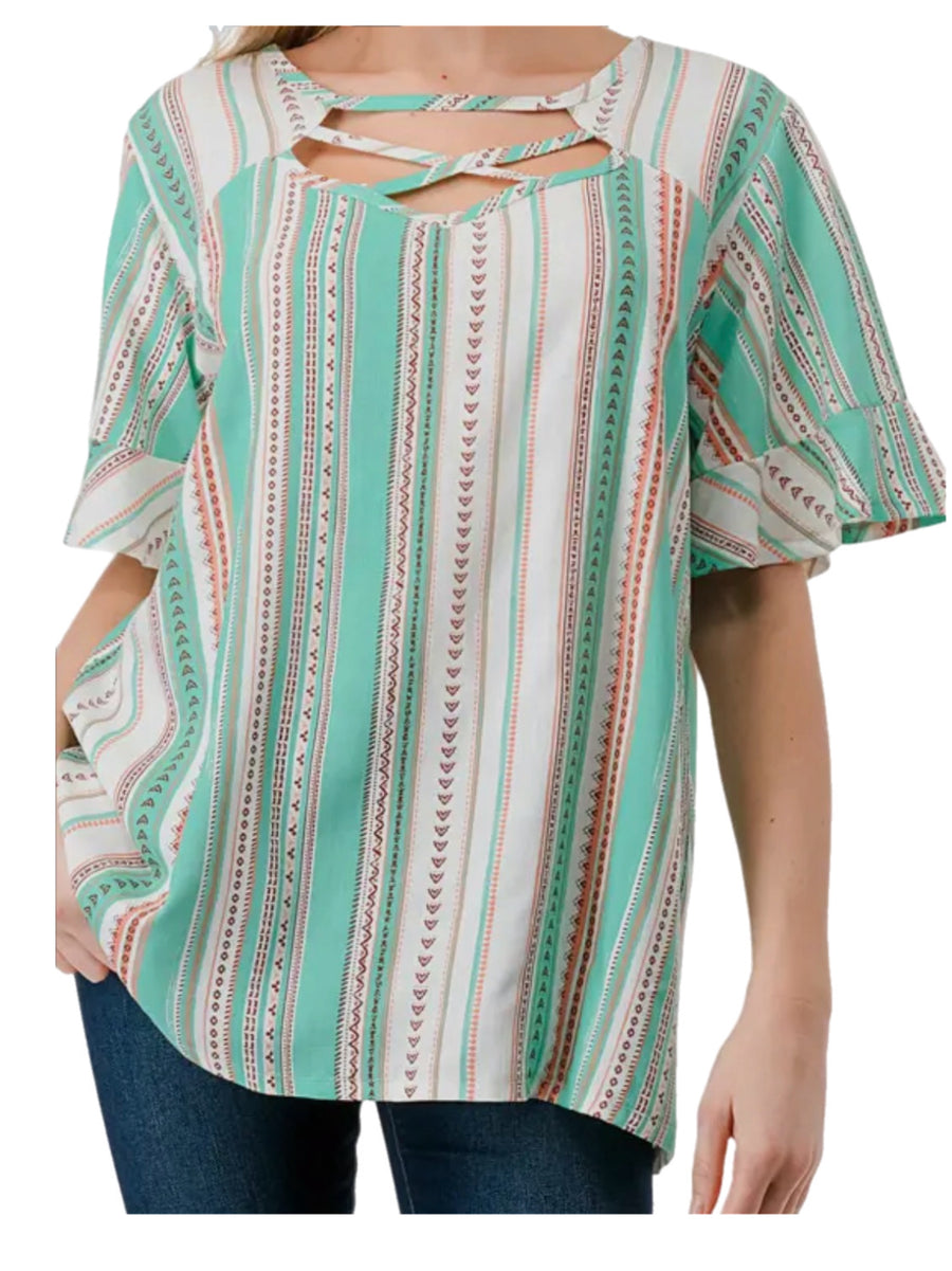 Mint & Coral Striped Top