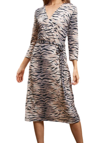 Tiger Print Faux Wrap Dress