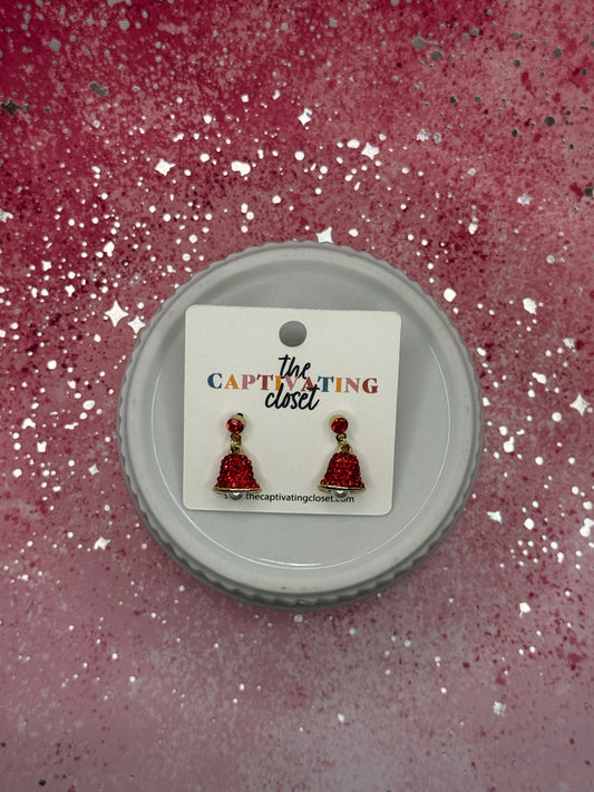 Red Rhinestone Bell Earrings