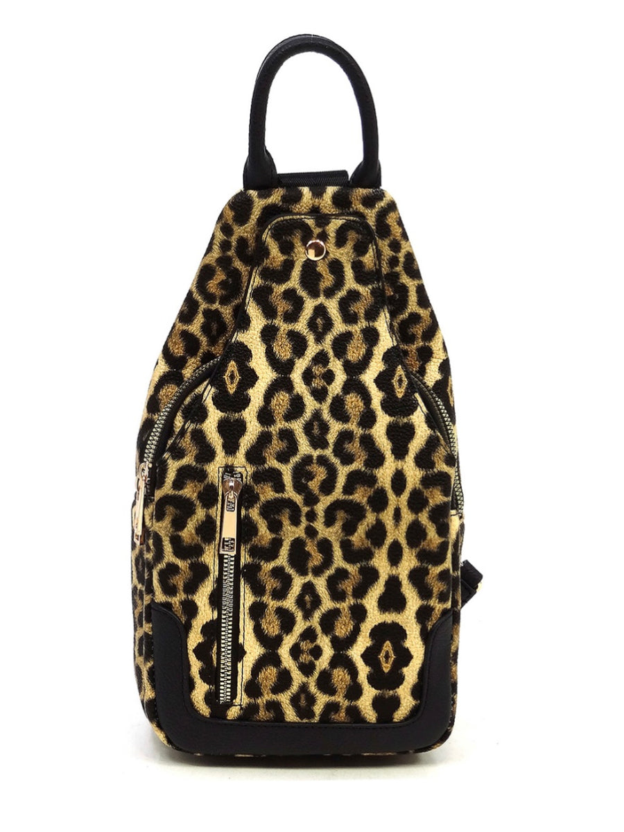 Sling Bag w/ Front Pocket - Brown Leopard
