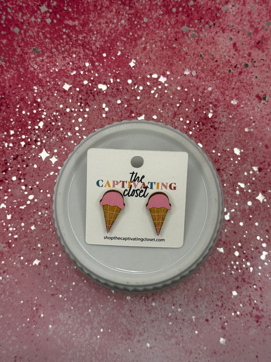 Ice Cream Wooden Stud Earrings