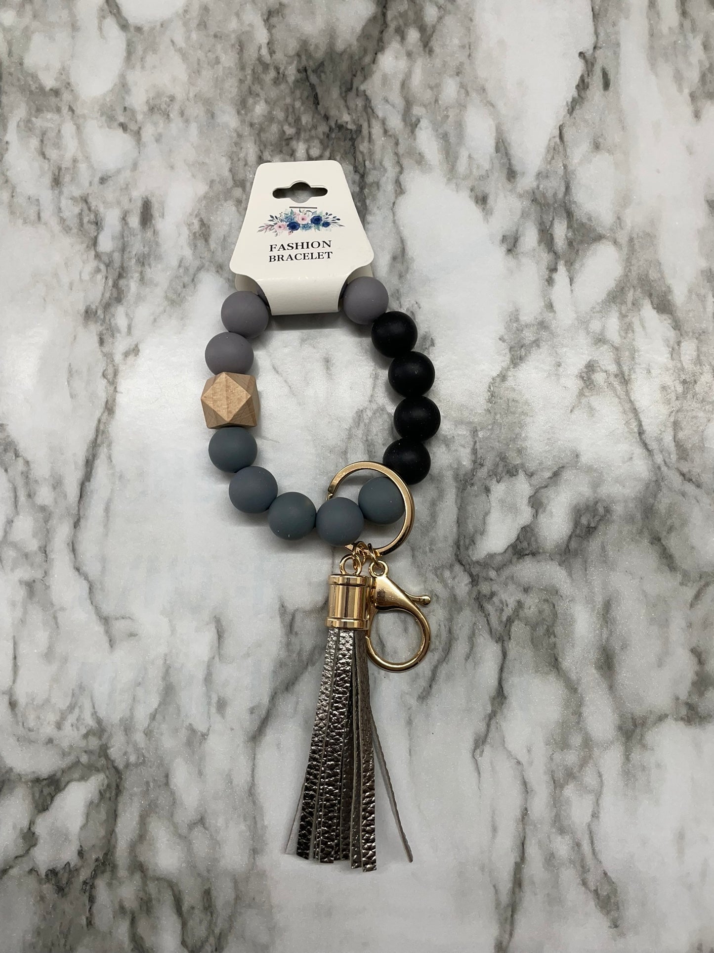Grey and Black Clay Bead Wristlet