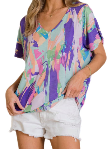 Purple & Mint Abstract Boxy Top