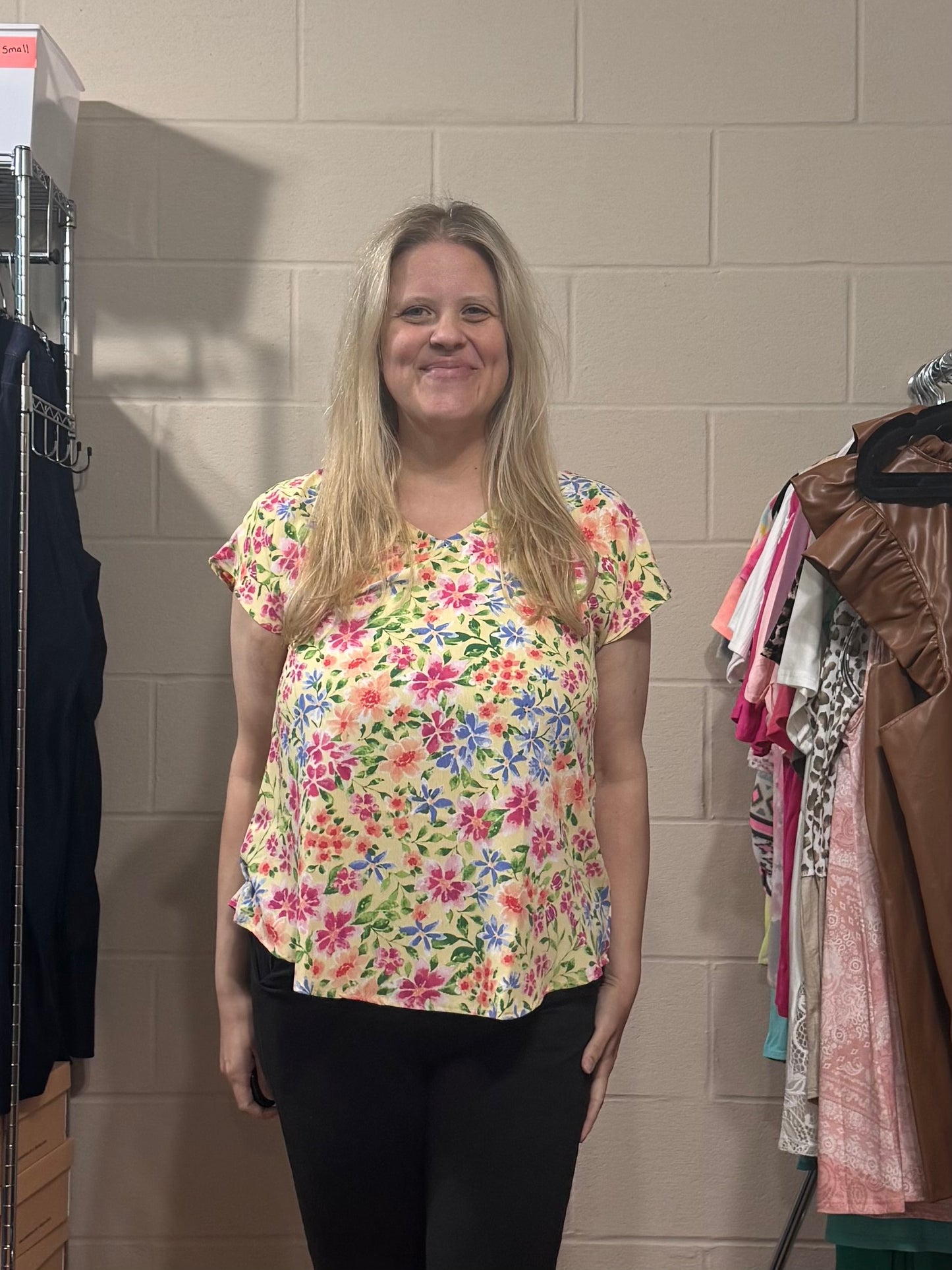 Yellow Floral Woven Top