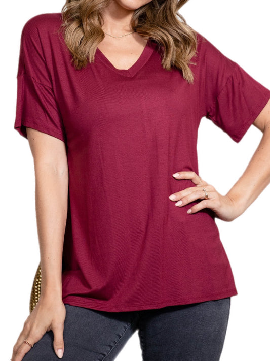 Burgundy V Neck Tee