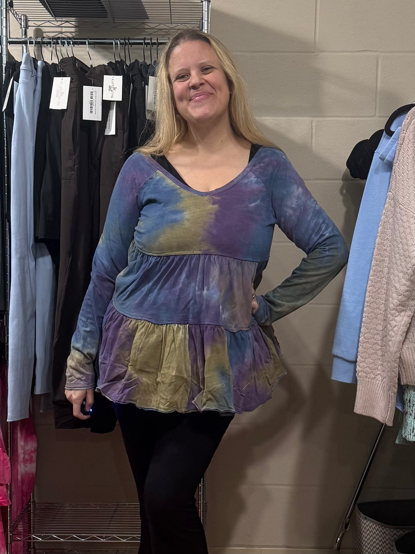 Purple Tie Dye Tiered Baby Doll Top