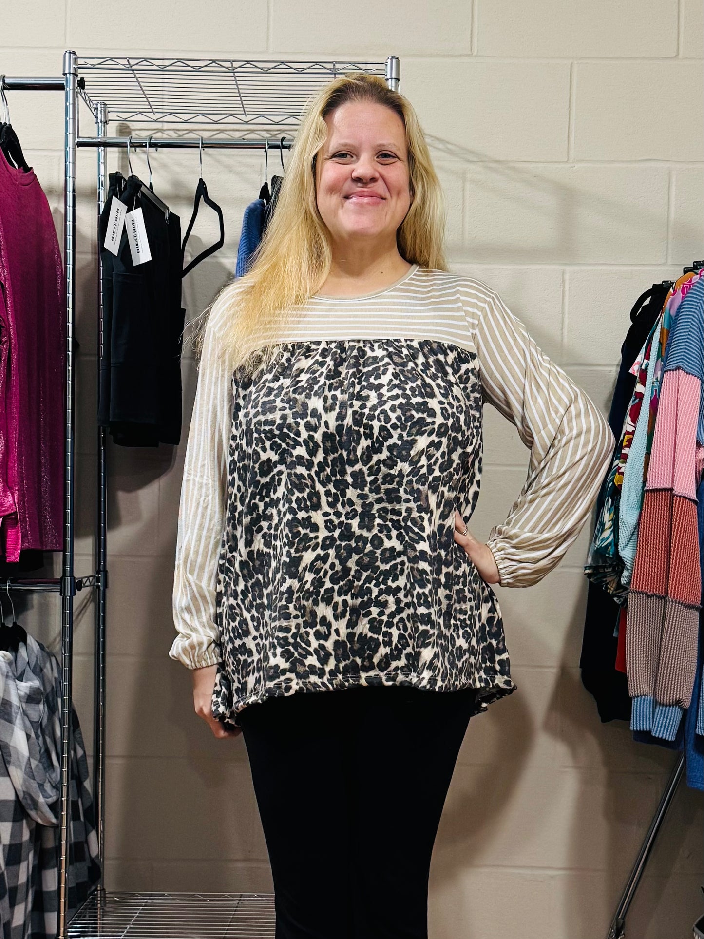 Cream Stripe & Cheetah Top