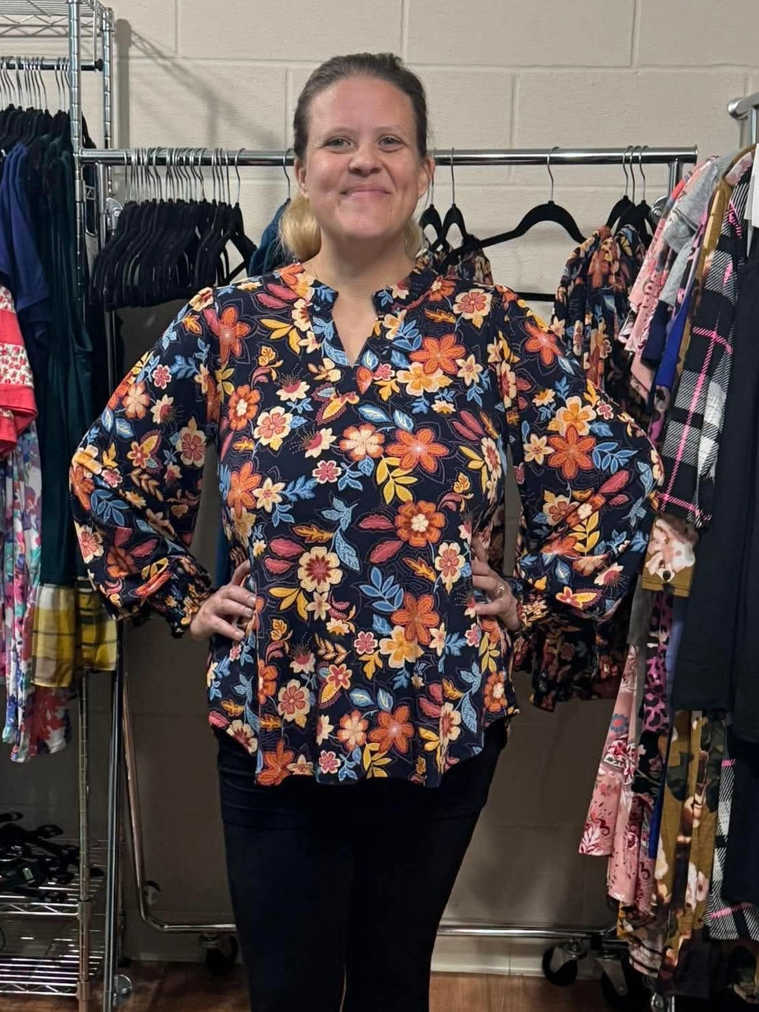 Navy Floral Smocked Lizzy