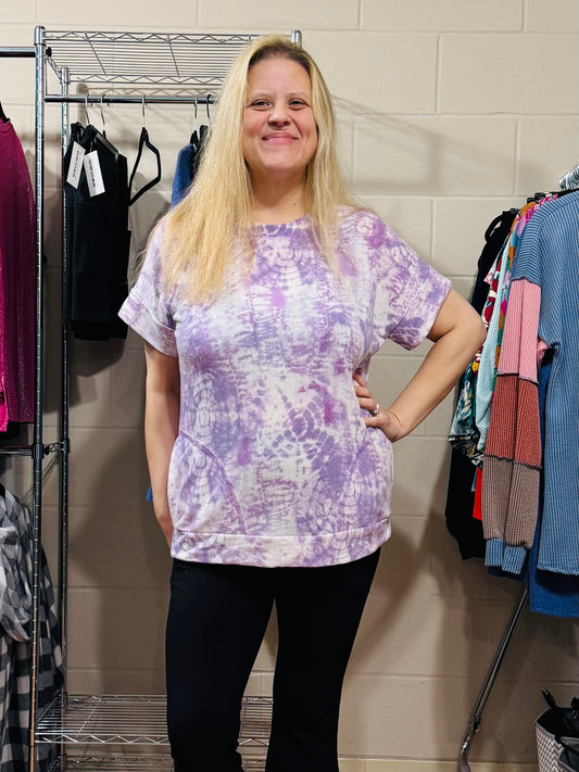 Purple Tie Dye Top w/ Pockets