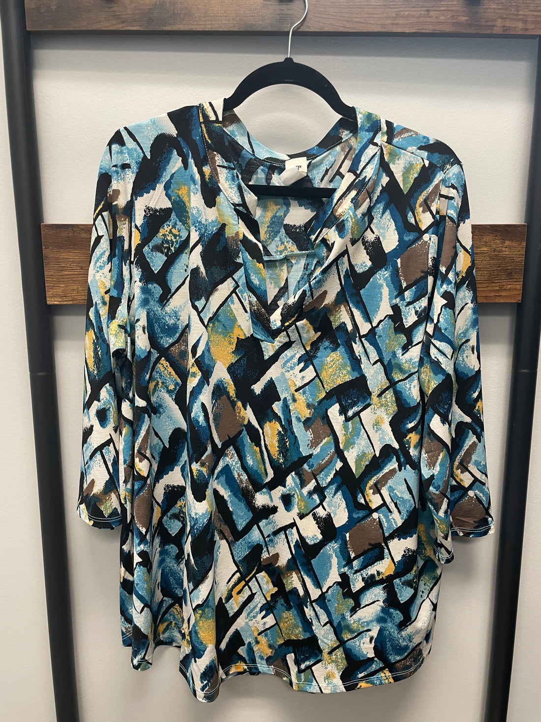Blue & Yellow Abstract Top
