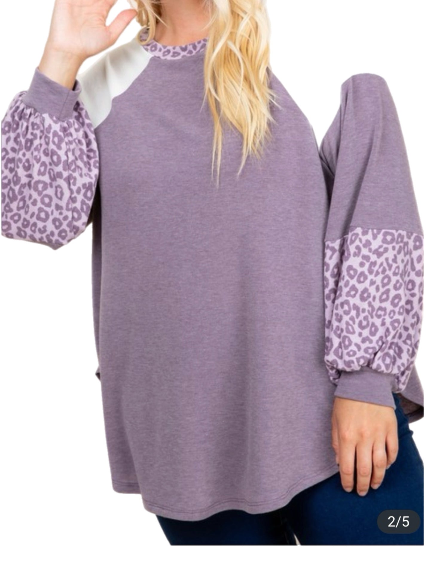 Purple Top w/ Cheetah Sleeves