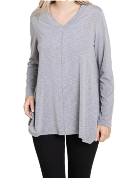 Heathered Gray Center-Seam Flowy Top
