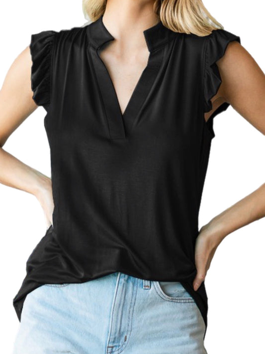 Black Sleeveless Top w/ Ruffle Shoulder
