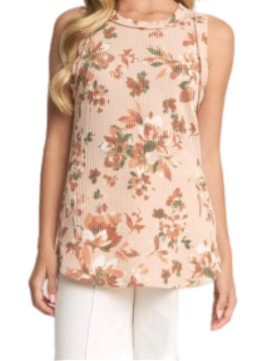 Beige Floral Urban Ribbed Tank