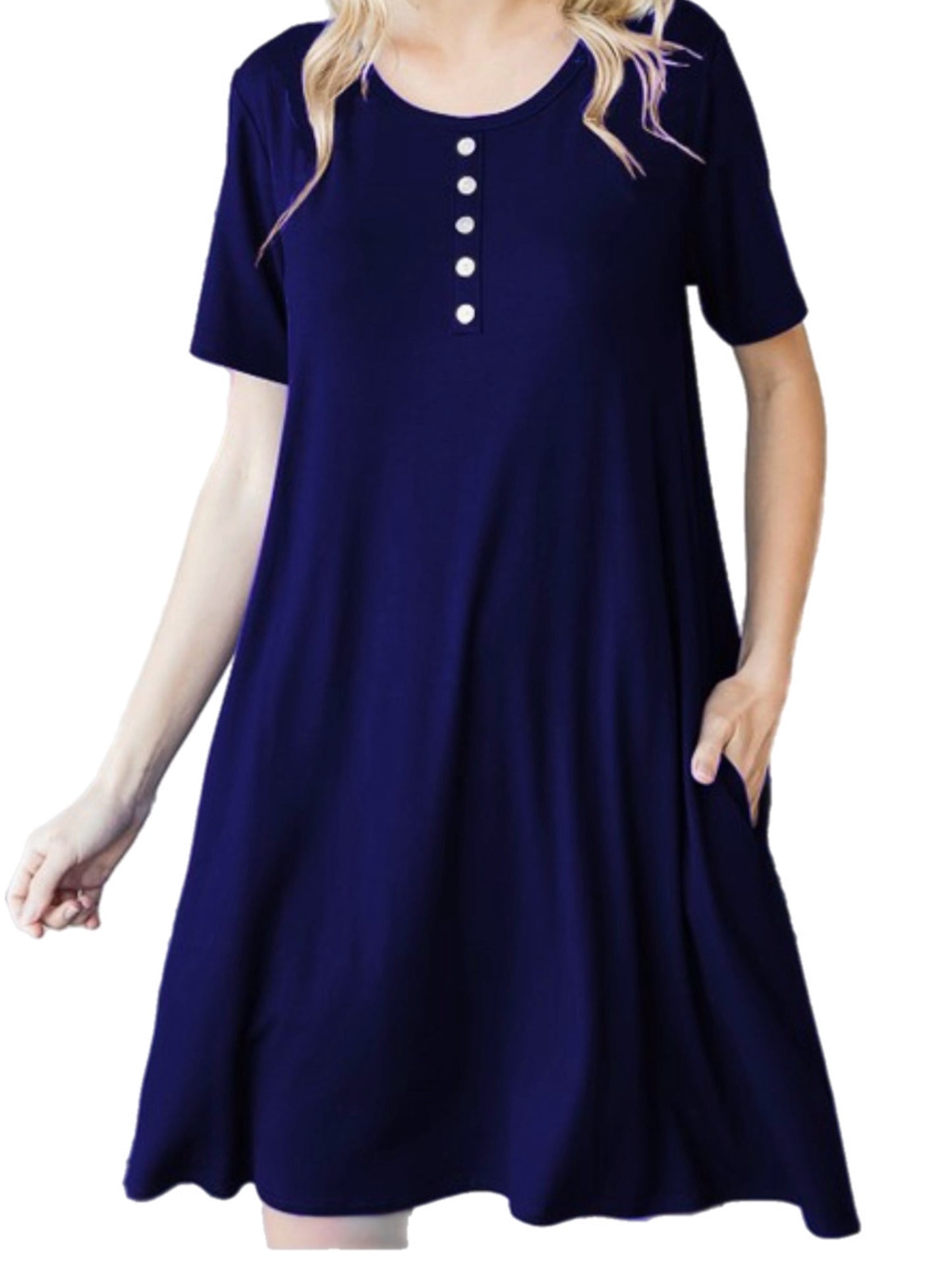 Navy Dress w/ Button Detail