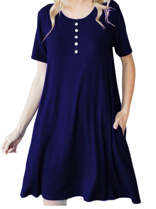 Navy Dress w/ Button Detail