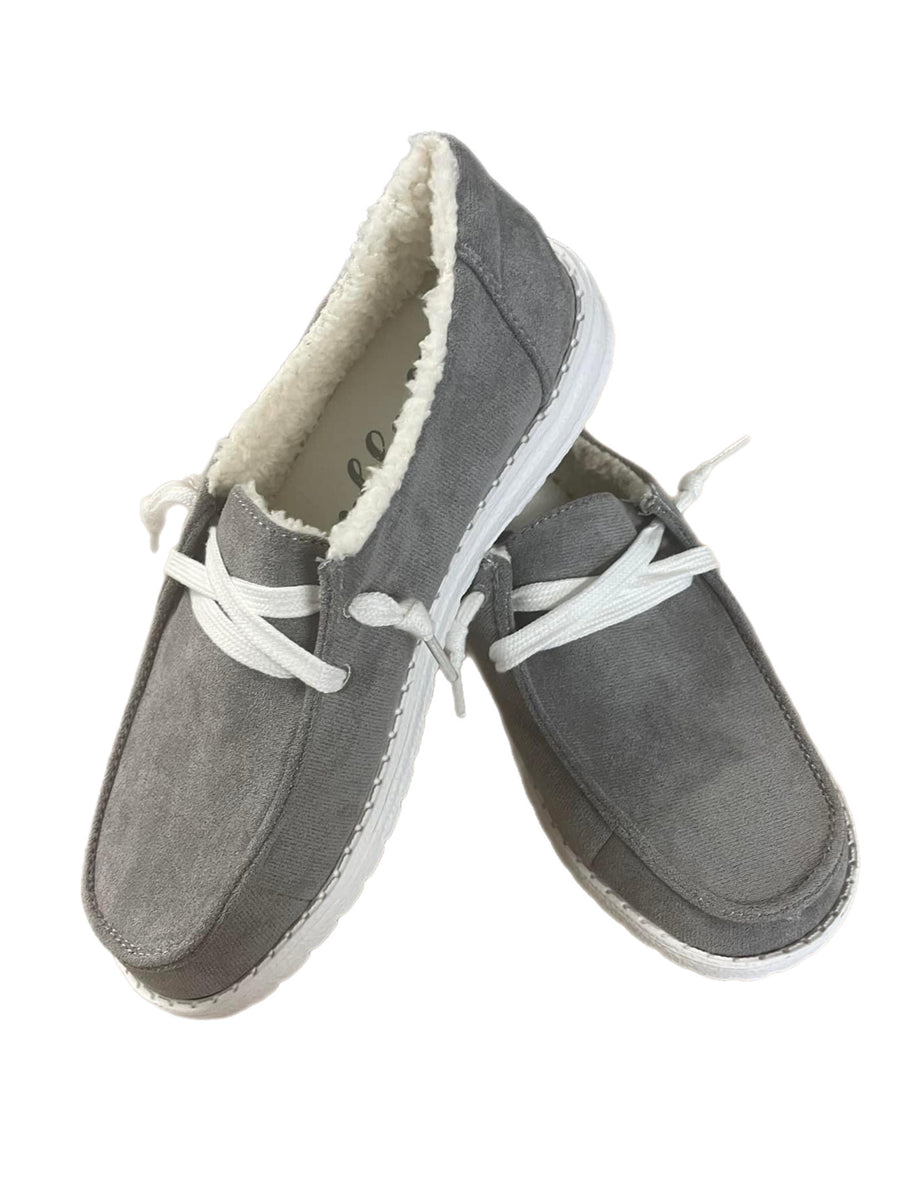 Gray Slip On Sneakers - sherpa Lined