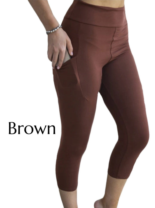 Brown Capri Leggings w/ Pockets
