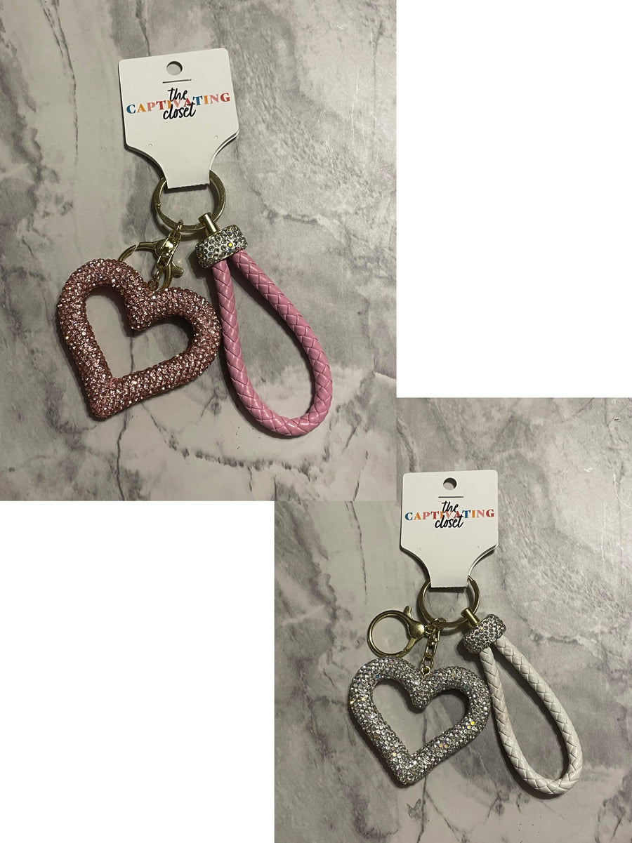 Rhinestone Heart Key Chain w/ Strap