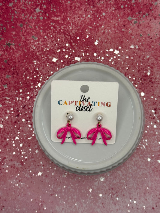 Pink Bow Dangle Earring