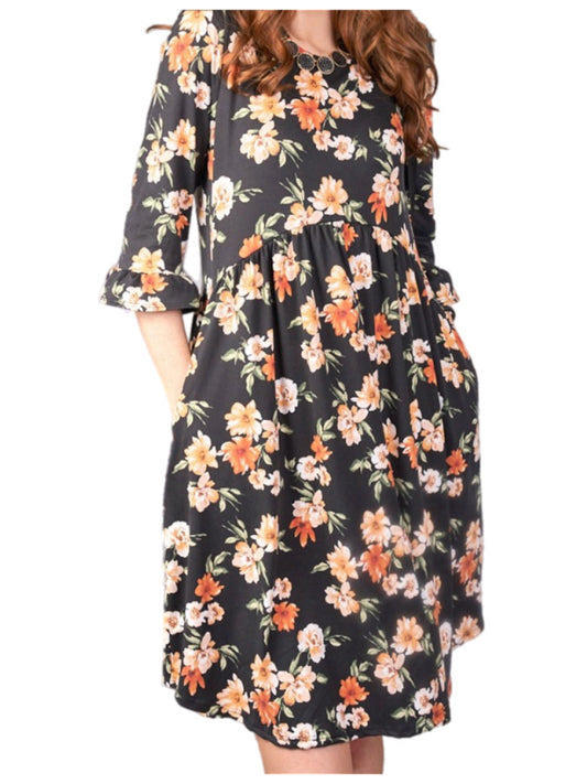 Black Floral Baby Doll Dress
