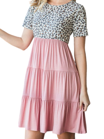 Cheetah Dress w/ Blush Tiered Skirt